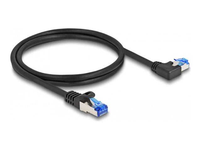DELOCK RJ45 Netzwerkkabel Cat.6A S/FTP gerade / links gewinkelt 1m schwarz - Vorderansicht