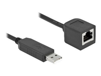 DELOCK Serielles Anschlusskabel mit FTDI Chipsatz USB 2.0 Typ-A Stecker zu RS-232 RJ45 Buchse 25cm schwarz