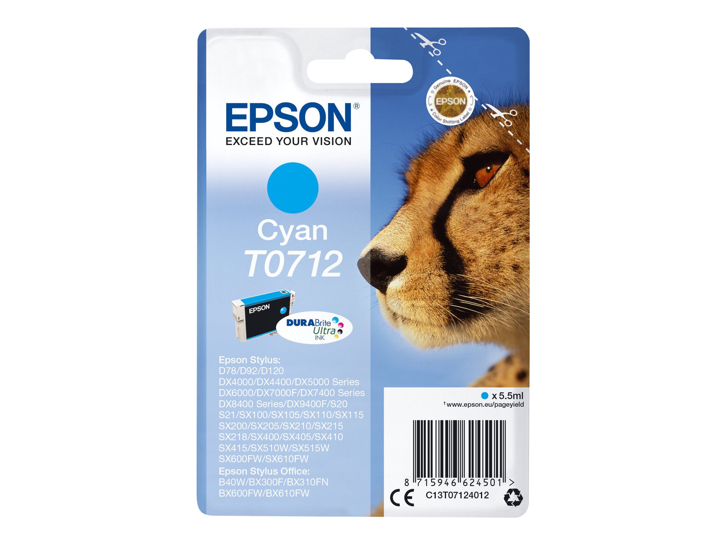 EPSON T0712 Tintenpatrone Cyan Vorderansicht