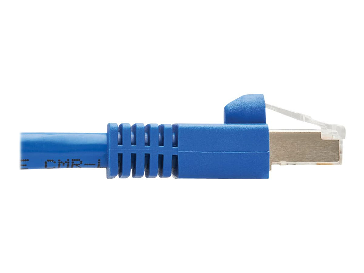 EATON TRIPPLITE M12 X-Code Cat6a 10G F/UTP CMR-LP Shielded Ethernet Cable Right-Angle M12m/RJ45m IP68 PoE Blue 1m