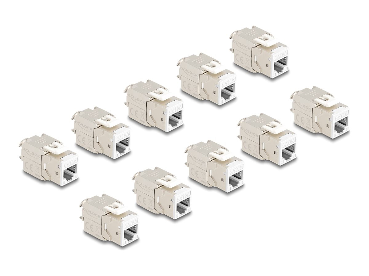 DELOCK Keystone Modul RJ45 Buchse zu LSA Cat.6A werkzeugfrei weiss Set 10 Stück - Vorderansicht