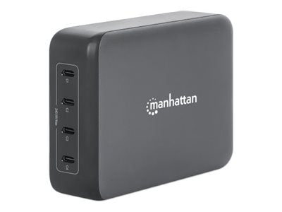 Detailansicht der Anschlüsse der MANHATTAN 4-Port GaN USB Power Delivery-Ladestation PD 3.1