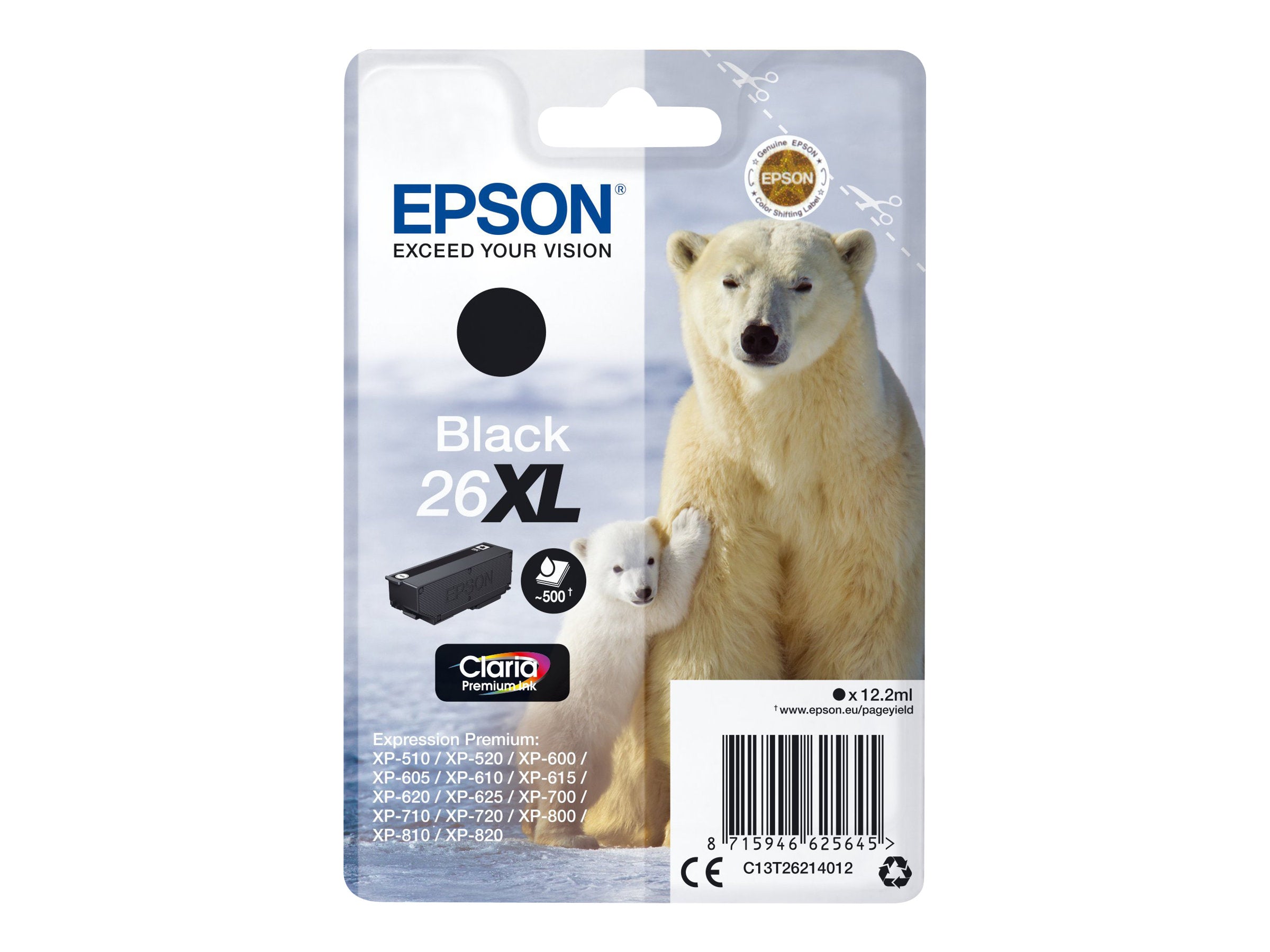 EPSON 26XL Tintenpatrone schwarz Vorderansicht