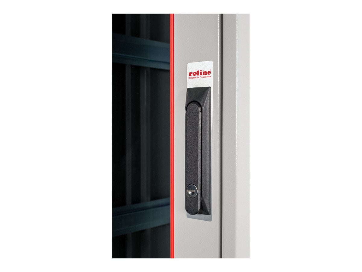 ROLINE Netzwerkschrank Pro 48,26cm 19Zoll 32 HE 800x800 BxT Glastür grau - Detailansicht der Glastür