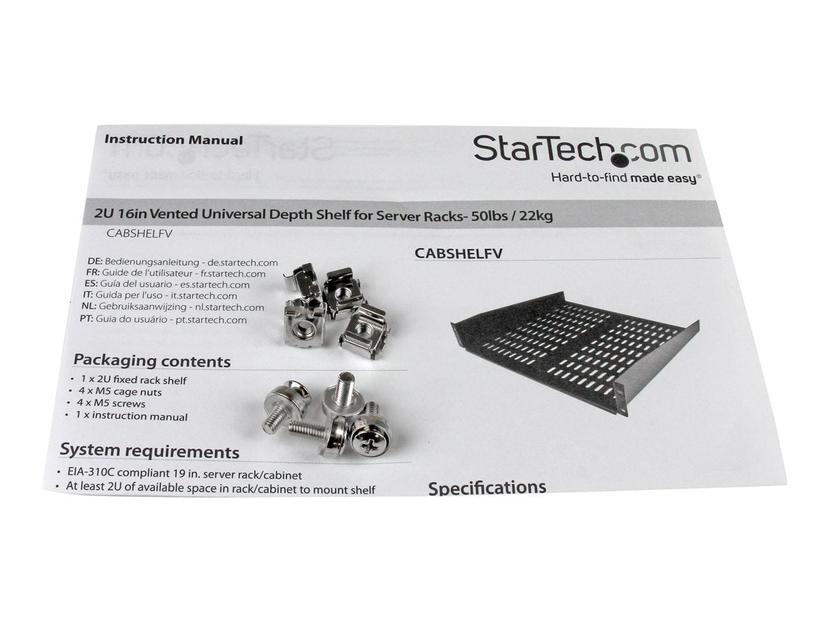 STARTECH.COM 2U 16in Universal Vented Rack Mount Cantilever Shelf - Detailansicht