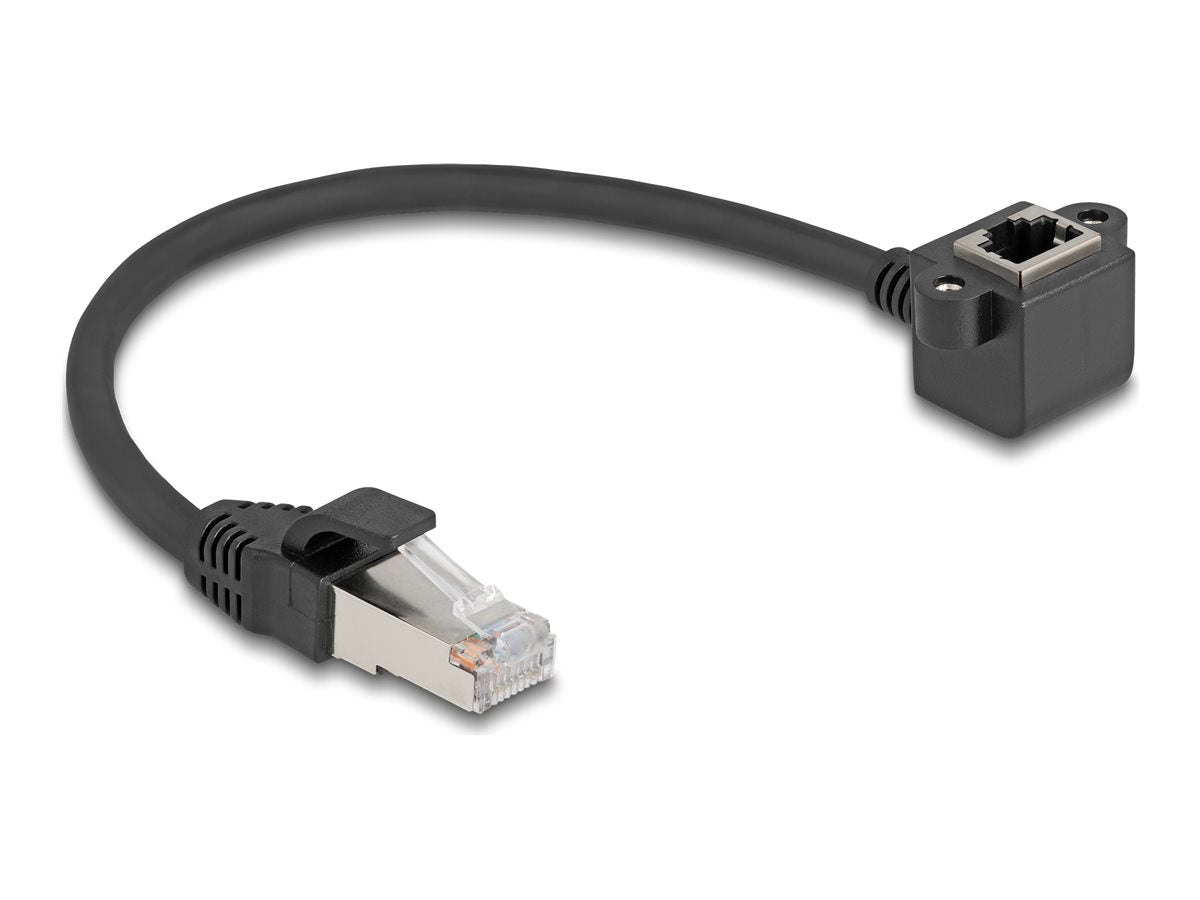 DELOCK Netzwerk Verlängerungskabel RJ45 Stecker zu RJ45 Buchse 90 gewinkelt Cat.6 F/UTP 0,25m schwarz - Vorderansicht