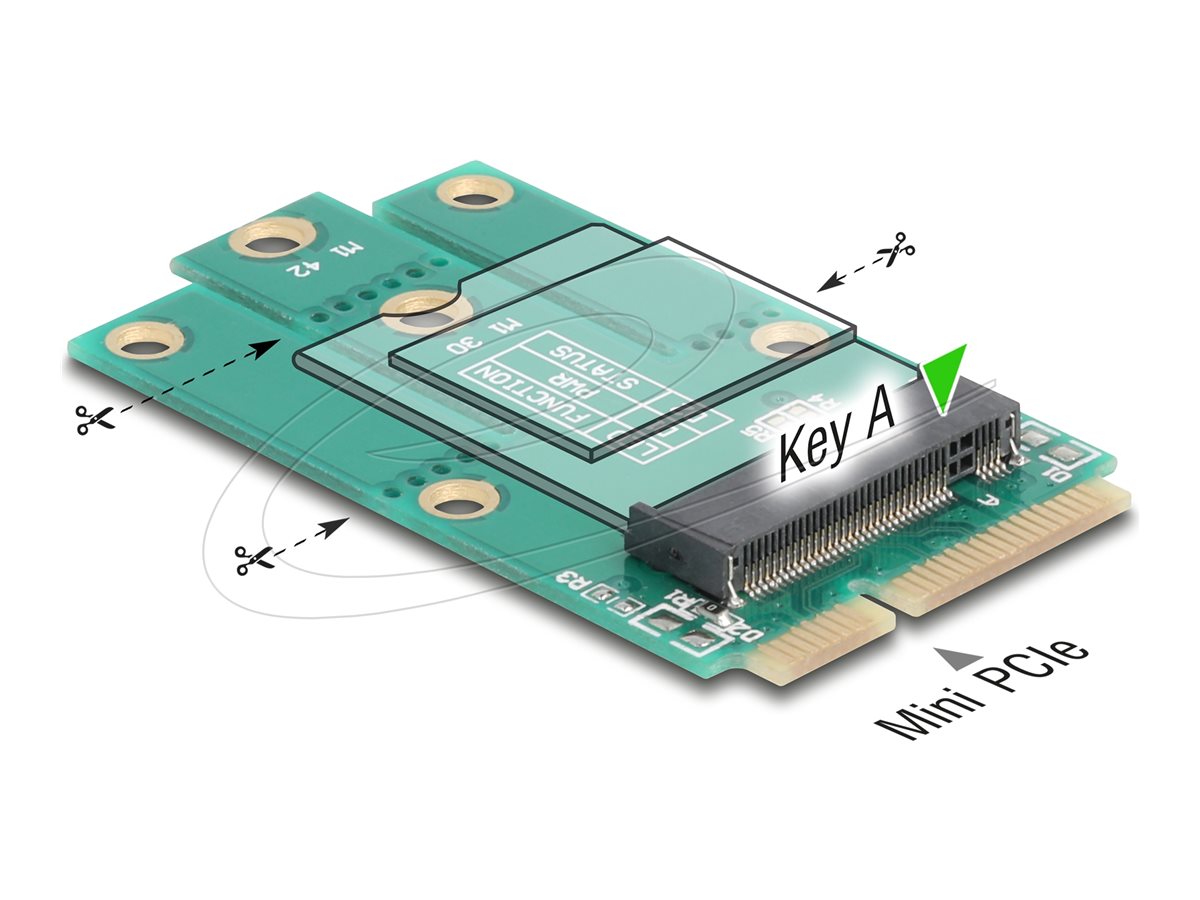 DELOCK Adapter Mini PCIe Stecker zu M.2 Key A Slot - Vorderansicht