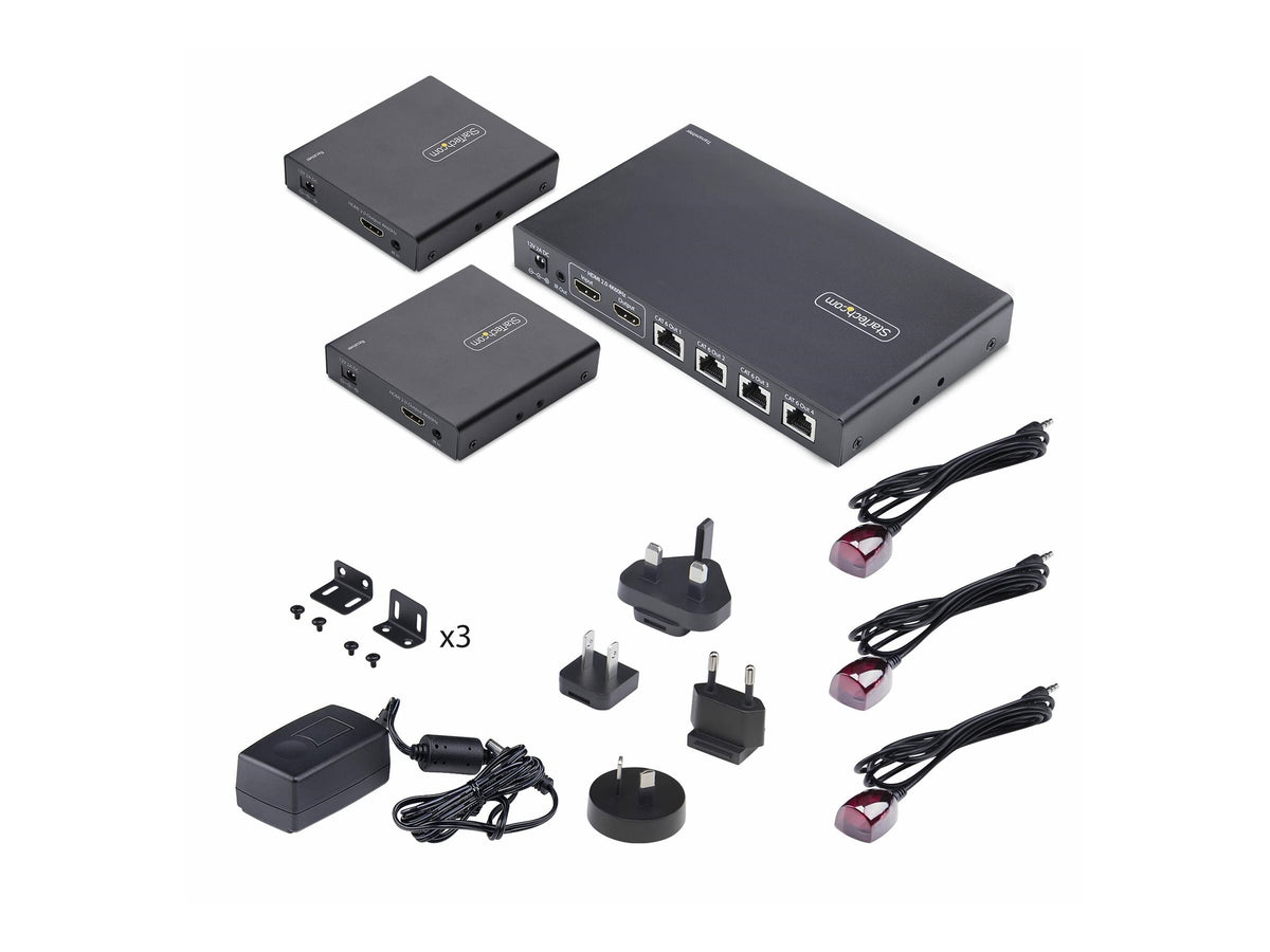 STARTECH.COM 4-Port HDMI Extender und Splitter uber CAT6 4K 60Hz bis 70m Länge 1x4 HDMI uber Netzwerkkabel-LAN Kabel Verteilerkit
