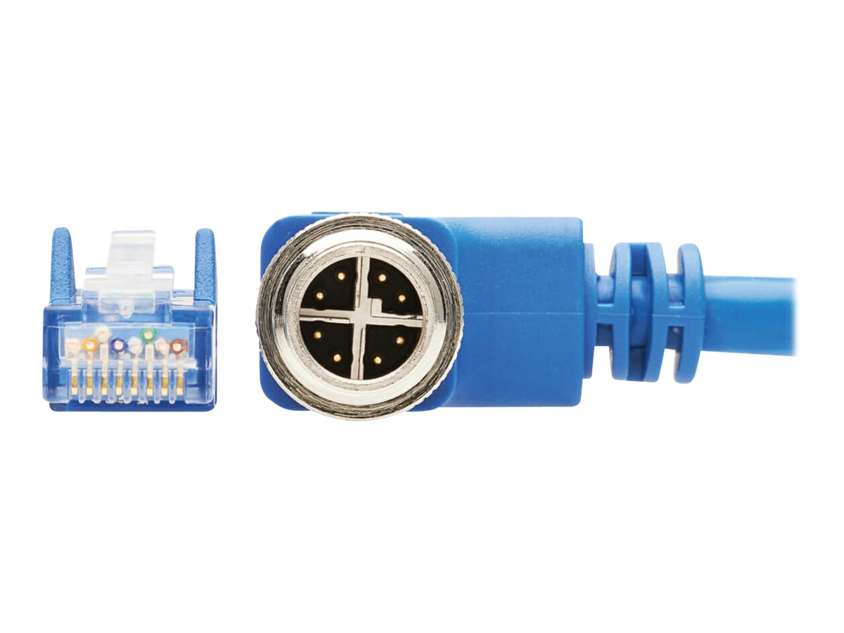 EATON TRIPPLITE M12 X-Code Cat6 1G UTP CMR-LP Ethernet Cable Right-Angle M12m/RJ45m IP68 PoE Blue 3m 9