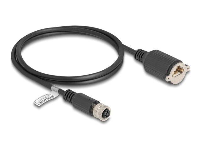 DELOCK M12 Kabel D-kodiert 4 Pin Buchse zu RJ45 Buchse zum Einbau Cat.5e FTP 1m schwarz - Vorderansicht