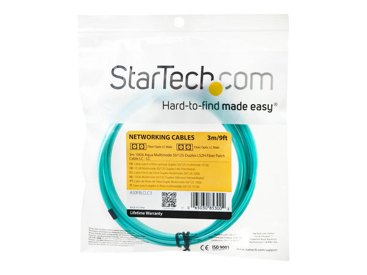 STARTECH.COM 3m 10 Gb Aqua Multimode 50/125 Duplex LSZH Fiber Patch Cable - Vorderansicht