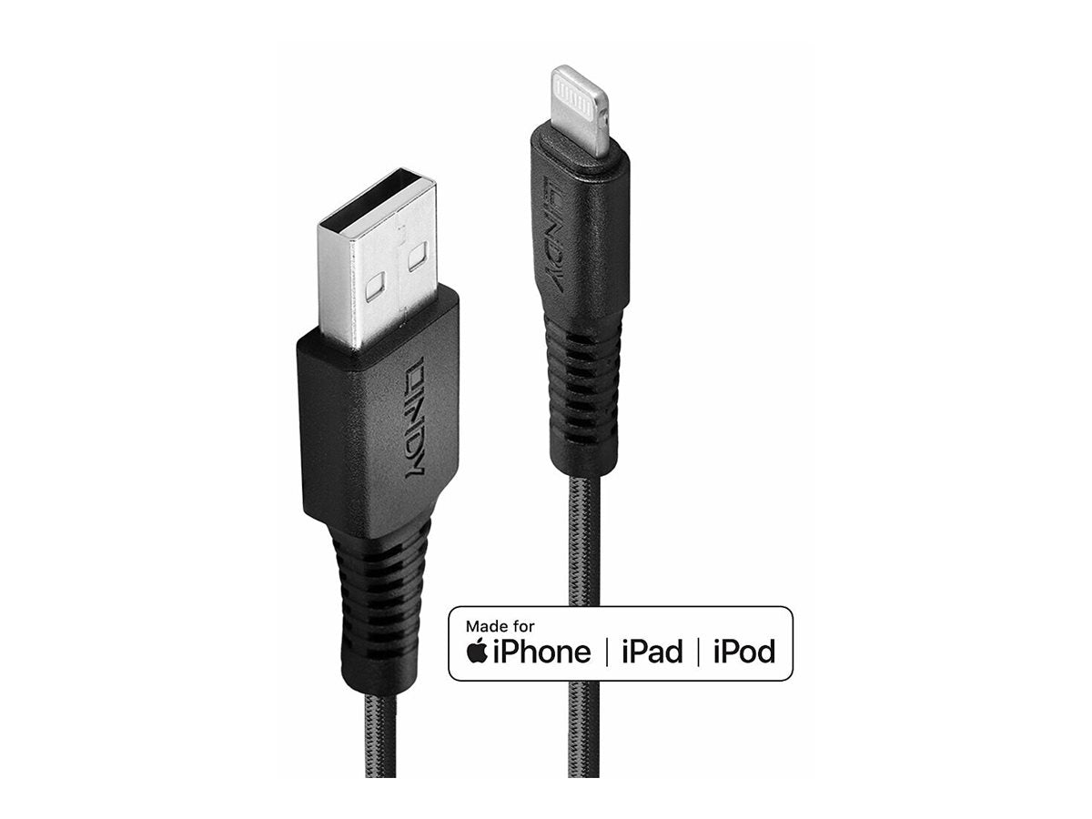 LINDY 1m verstärktes USB Typ A an Lightning Ladekabel Vorderansicht