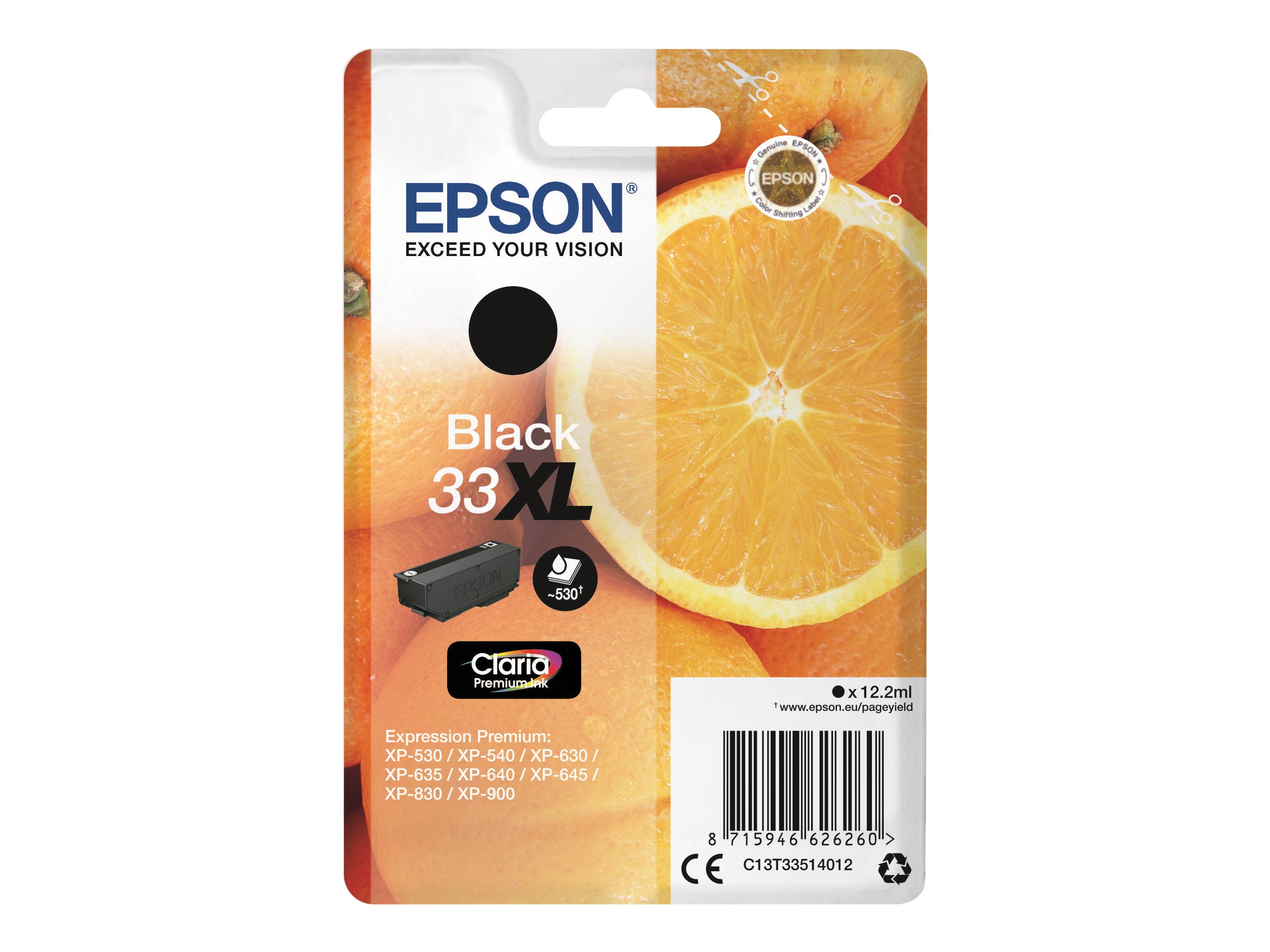 EPSON 33XL Tintenpatrone Schwarz Claria Premium Ink Vorderansicht
