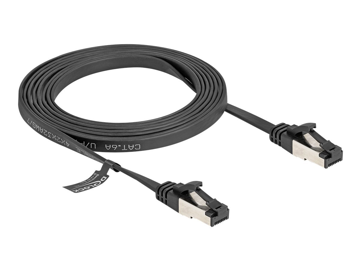 DELOCK RJ45 Flachband Patchkabel Stecker zu Stecker Cat.8.1 flexibel 2m schwarz - Vorderansicht
