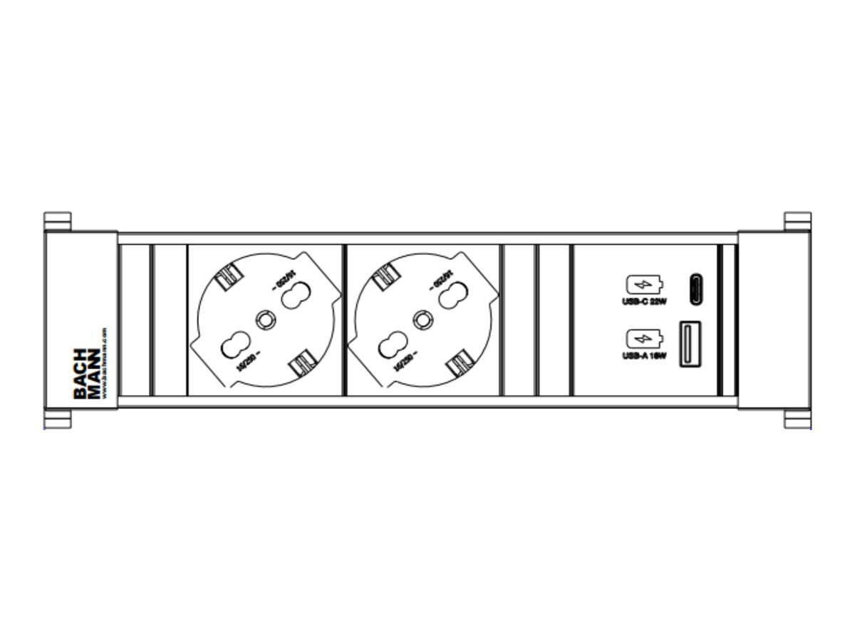 BACHMANN POWER FRAME S 2xP40 1xUSB A/C 22W 0,2m GST18 Italia - Vorderansicht