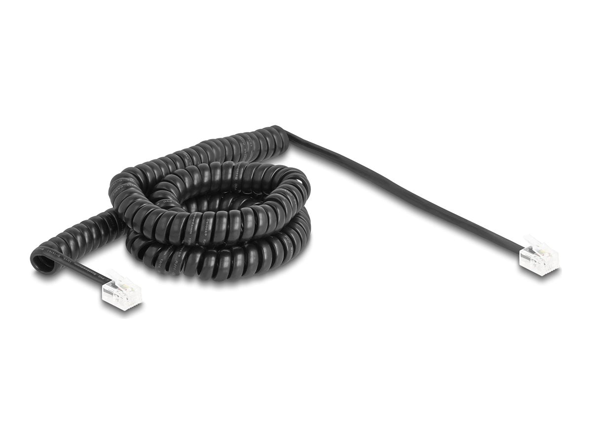 DELOCK Telefonkabel / Spiralkabel RJ11 Stecker zu RJ11 Stecker schwarz 5m