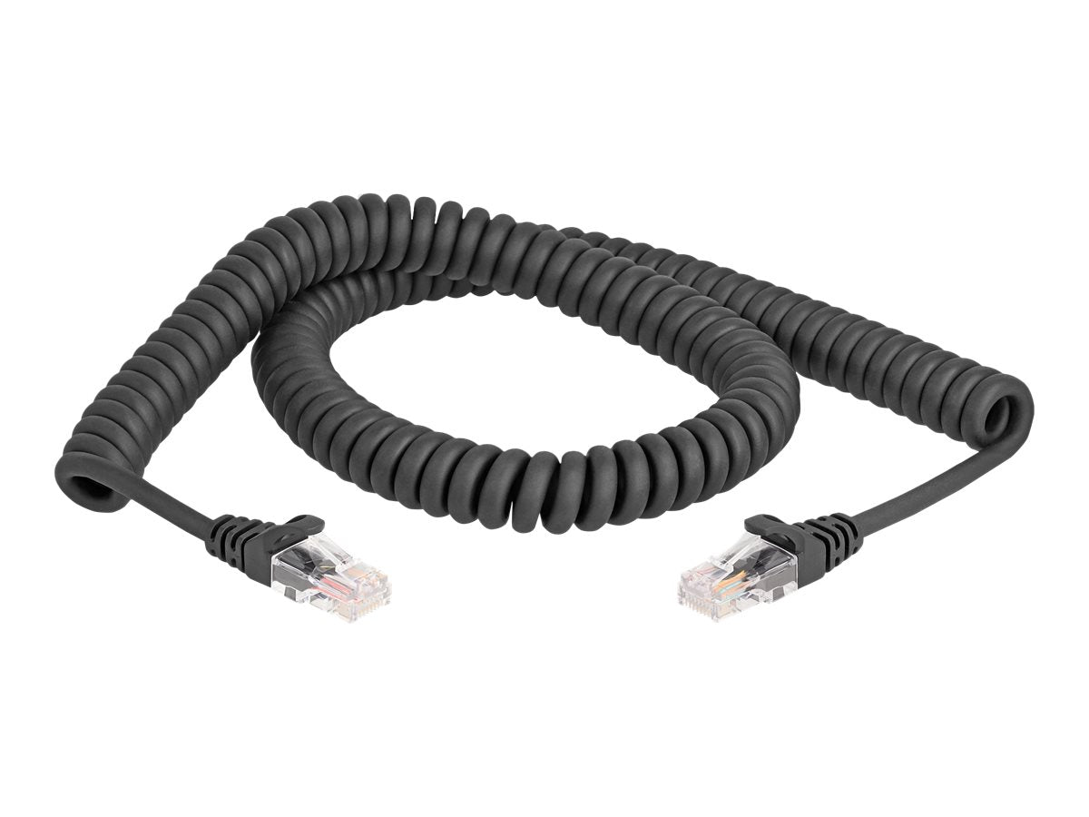 DELOCK RJ45 Spiralkabel Stecker zu Stecker Cat.5e 2m schwarz - Vorderansicht