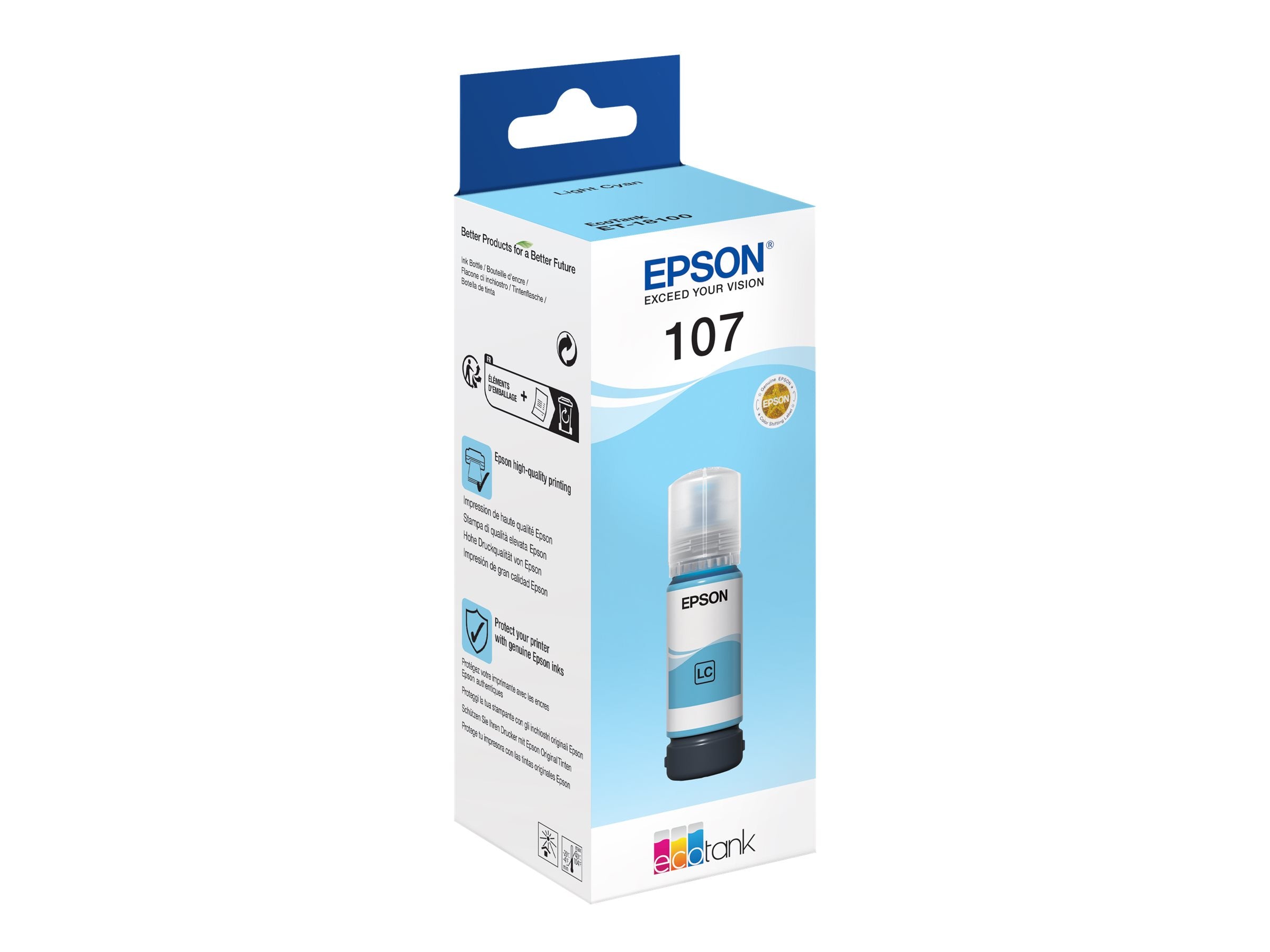 EPSON 1LB 107 EcoTank Light Cyan Ink Bottle Vorderansicht