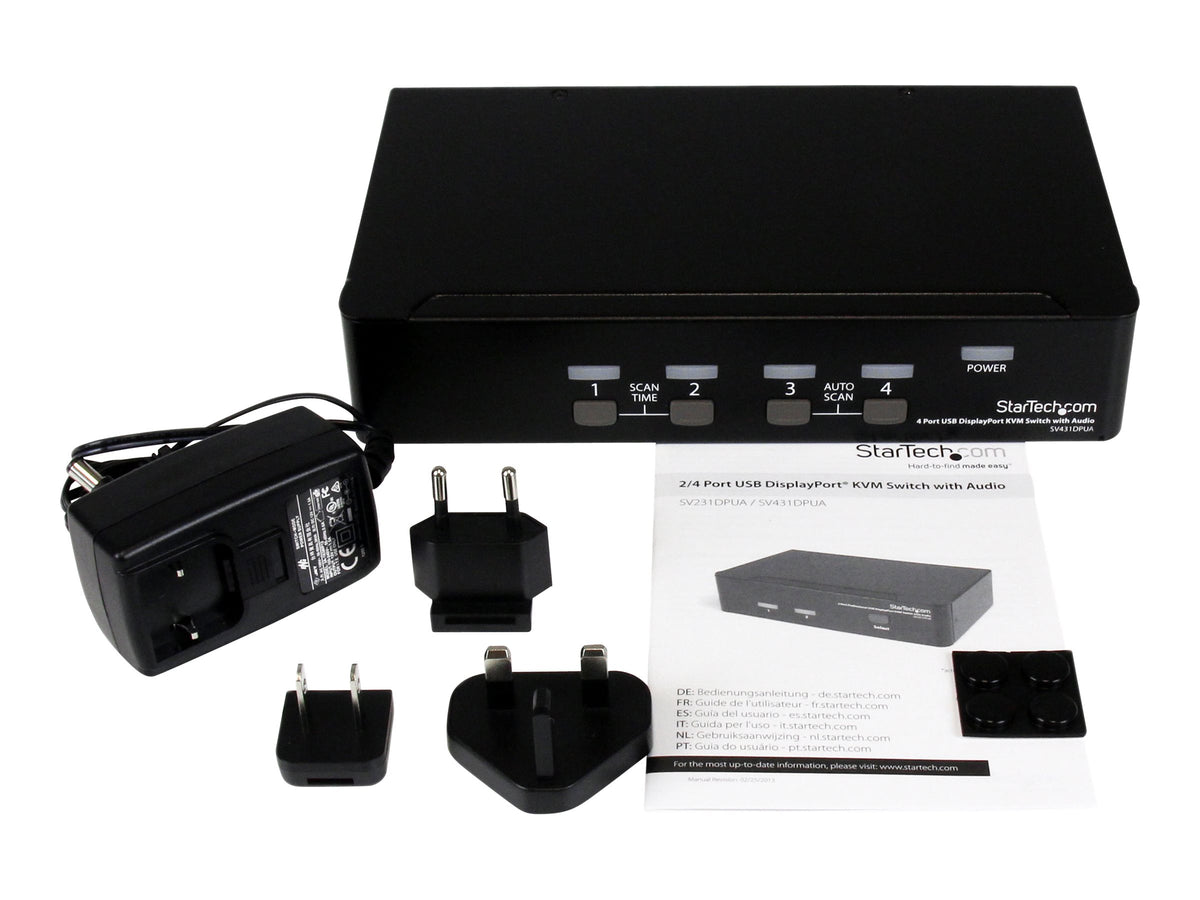 Vorderansicht des STARTECH.COM 4 Port USB DisplayPort KVM Switch mit Audio