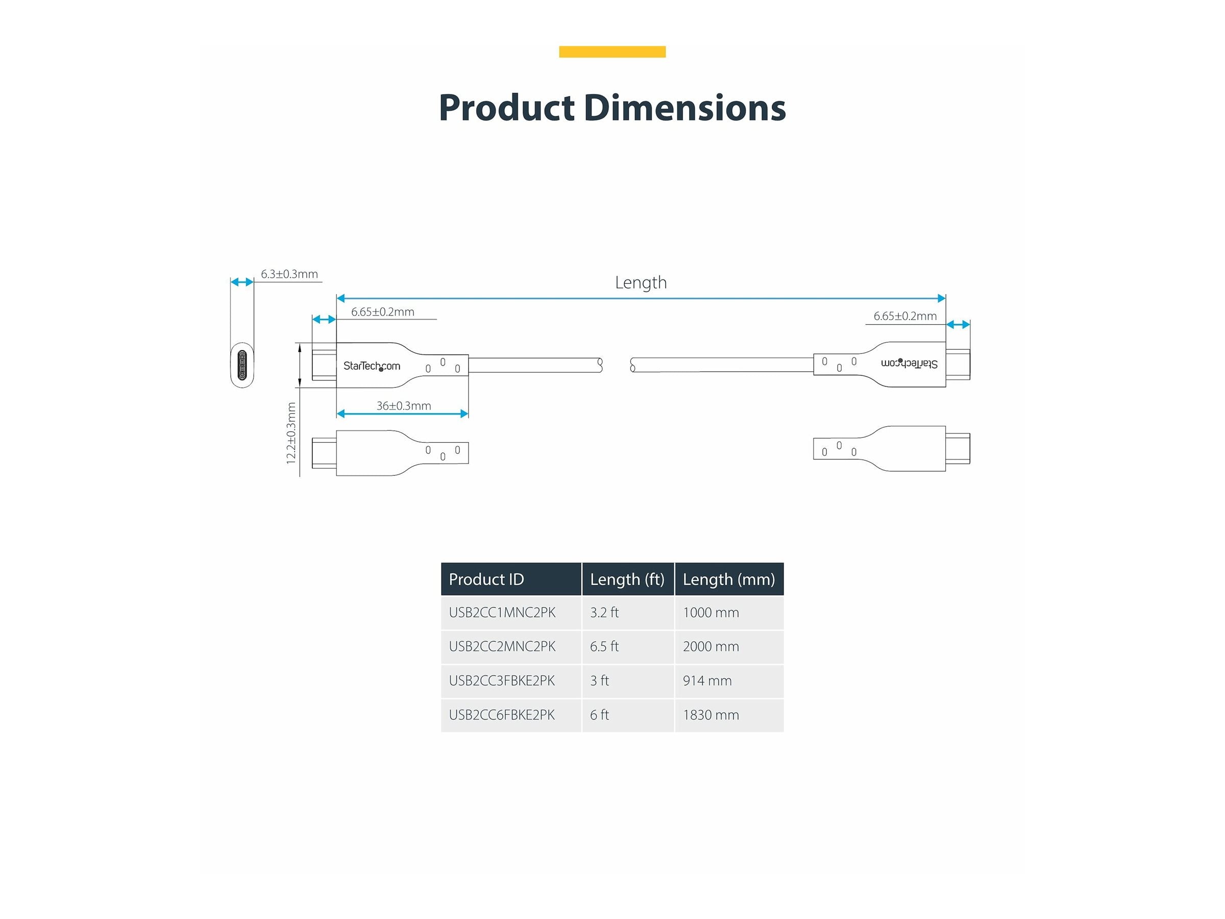 STARTECH.COM 2m USB-C Ladekabel 2er-Pack 60W 3A fur MacBook Air Laptop iPhone 15-17 iPad Air Pro Mini Samsung Galaxy
