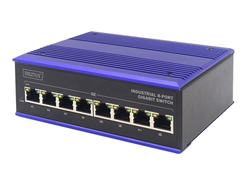 DIGITUS Industrieller 8-Port Gigabit Switch Vorderansicht