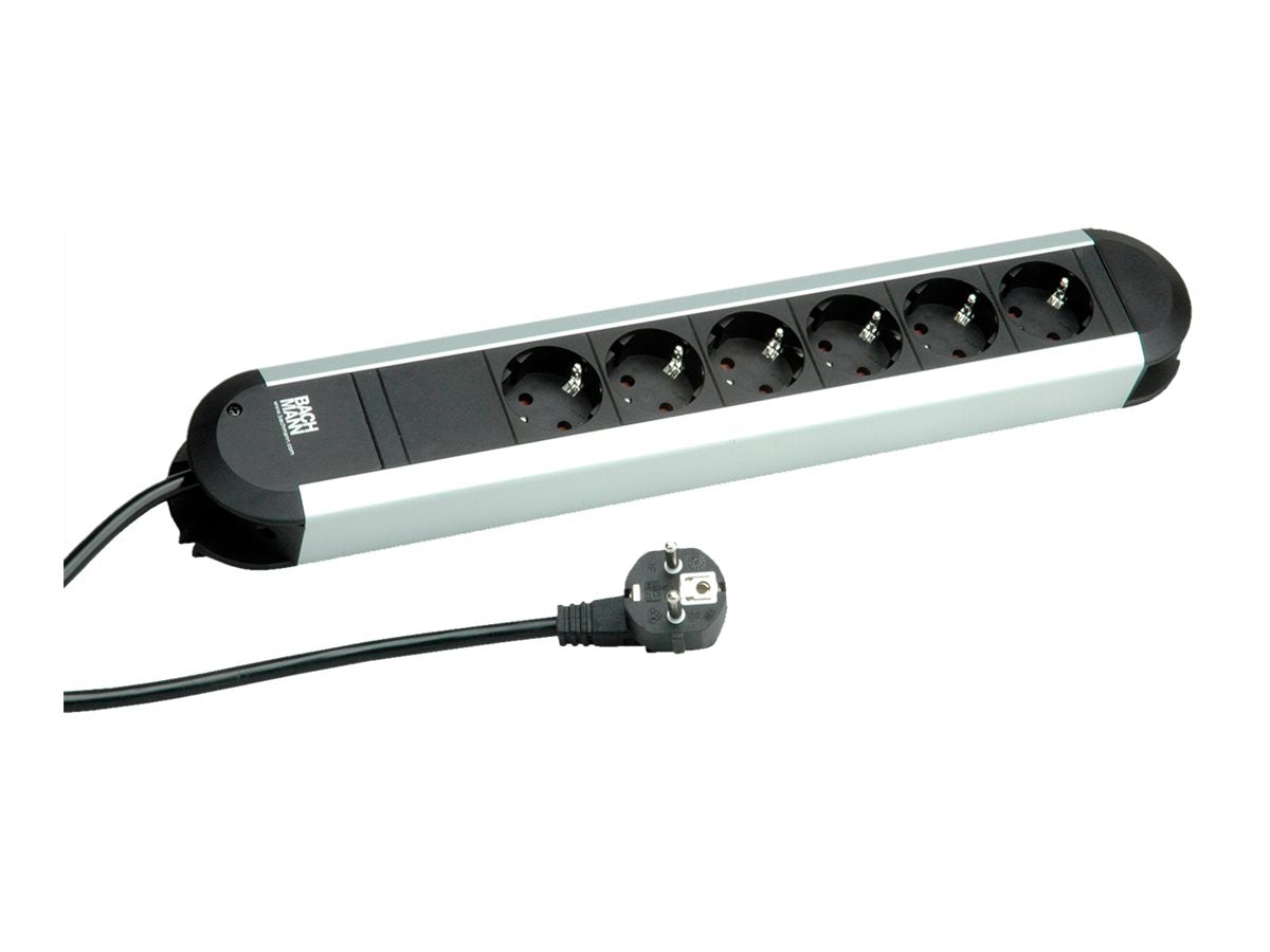 BACHMANN PRIMO Steckdosenleiste 6x Schutzkontakt Aluminium 1,75m - Vorderansicht