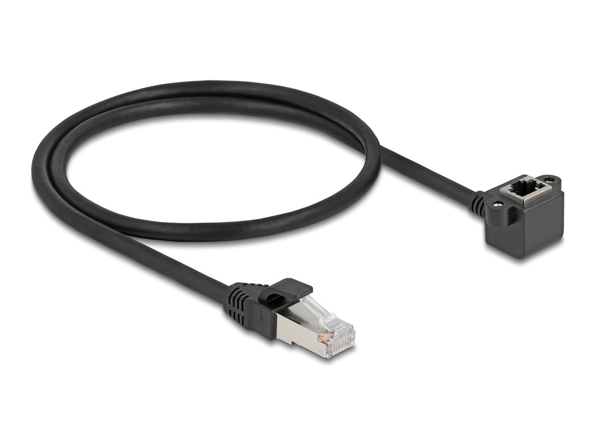 DELOCK Netzwerk Verlängerungskabel RJ45 Stecker zu RJ45 Buchse 90 gewinkelt Cat.6 F/UTP 0,5m schwarz - Vorderansicht