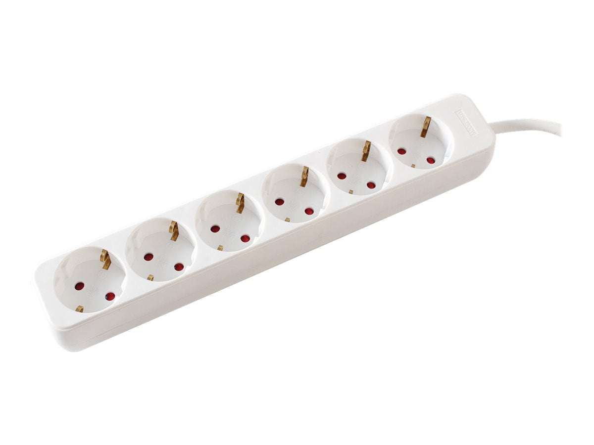 VALUE 6-fach Steckdosenleiste ohne Schalter weiss 3m Vorderansicht