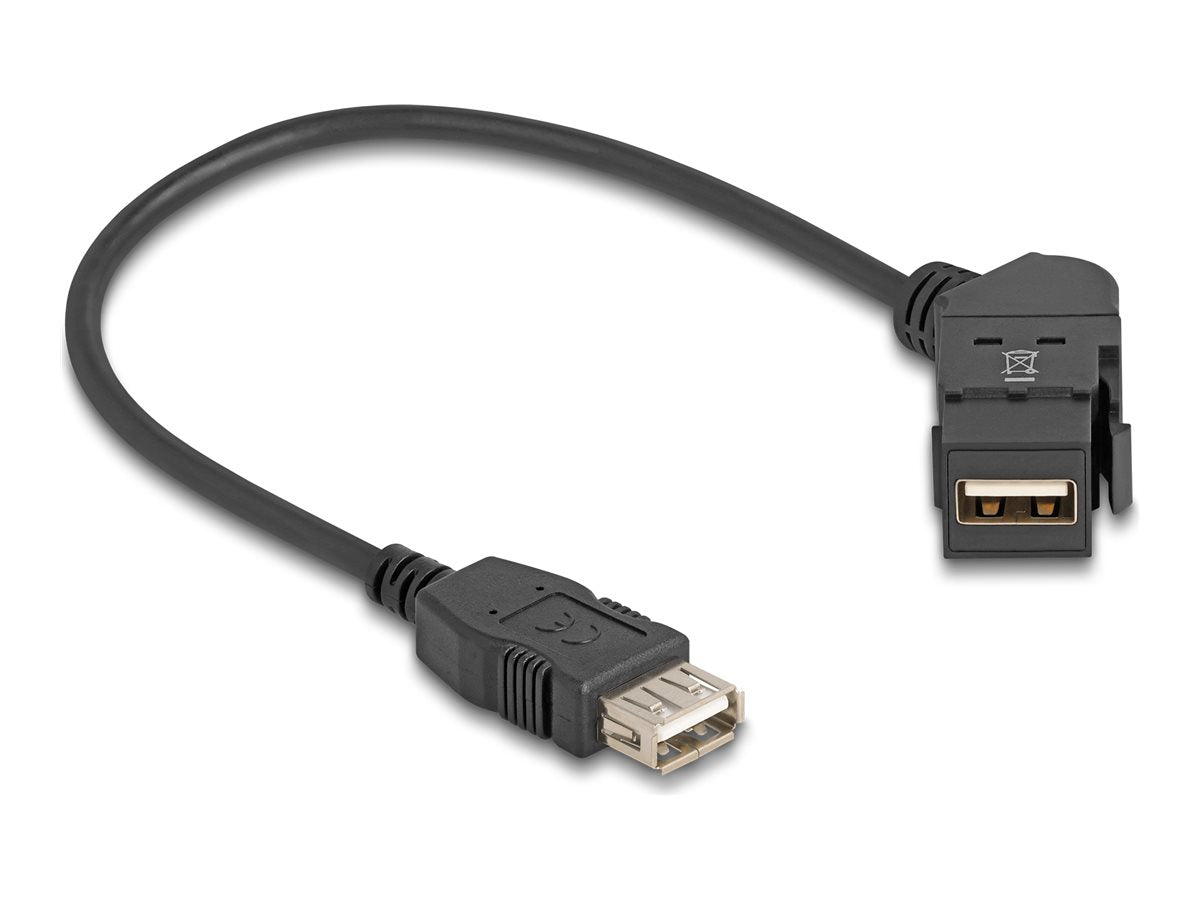 DELOCK USB 2.0 Typ-A Einbaubuchse 45 gewinkelt zu Typ-A Buchse mit 30cm Kabel schwarz - Vorderansicht