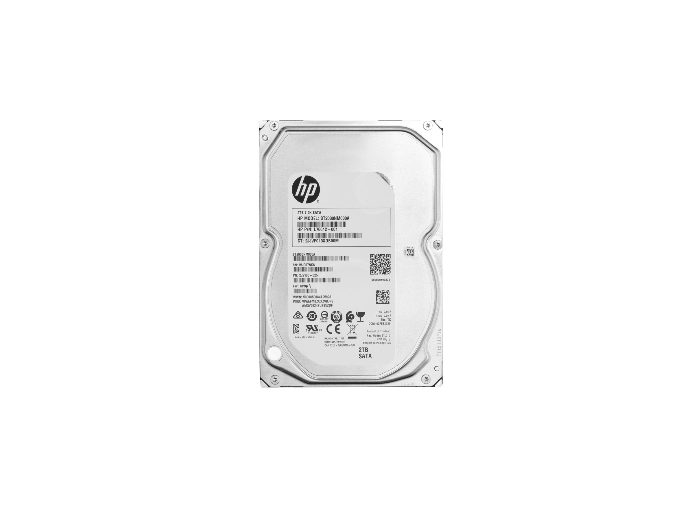 HP 2TB 7200RPM SATA 8,89cm 3,5Zoll Enterprise Festplatte Vorderansicht