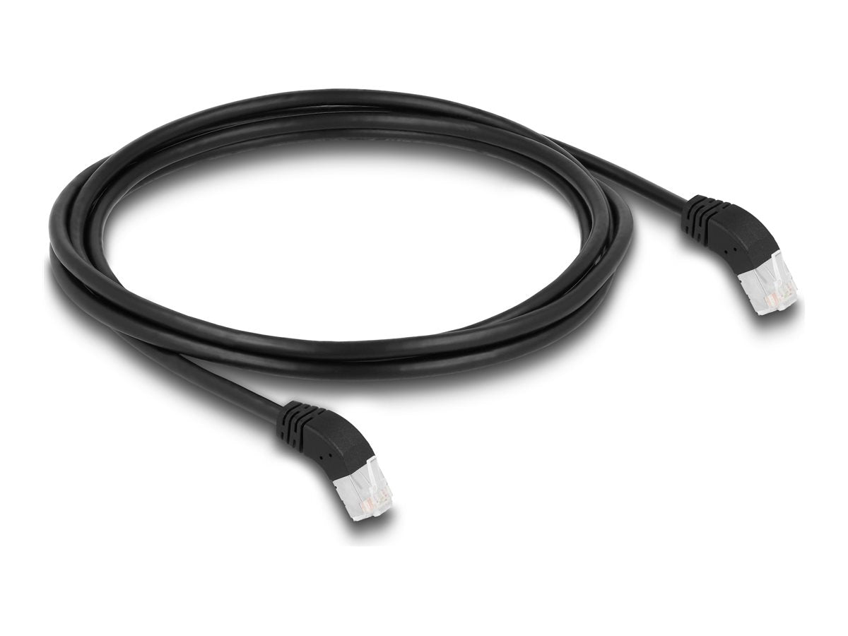 DELOCK RJ45 Netzwerkkabel Cat.6A S/FTP 45 nach oben gewinkelt 2m schwarz - Vorderansicht