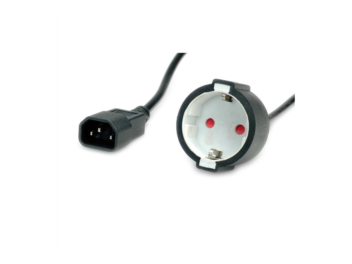 VALUE Netzkabel C14-Stecker auf Schutzkontakt-Buchse schwarz 0,3m - Vorderansicht