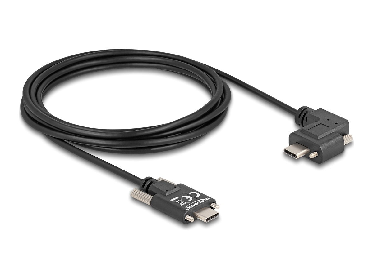 DELOCK USB 2.0 Kabel USB Type-C Stecker mit Schrauben zu USB Type-C Stecker mit Schrauben gewinkelt links / rechts PD 3.0 60 W 3m