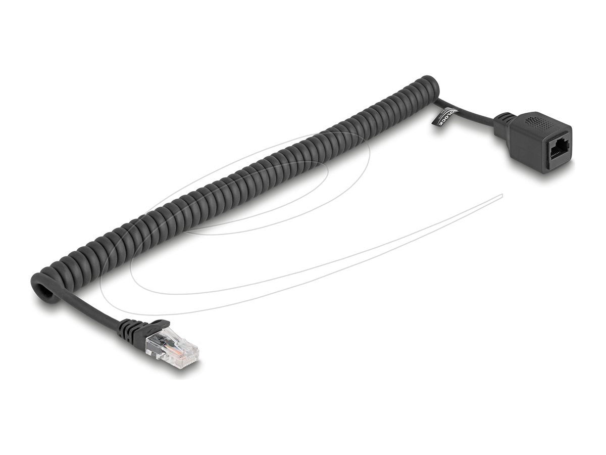 DELOCK RJ45 Spiralkabel Stecker zu Buchse Cat.5e UTP 0,8m bis 2m schwarz - Vorderansicht