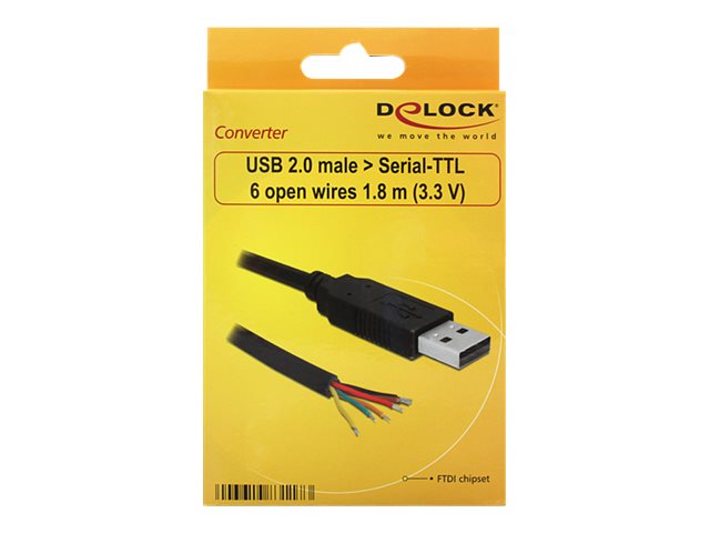 DELOCK Adapterkabel USB > Seriell-TTL 6 offene Kabelenden 1,8m 3,3V Verpackung