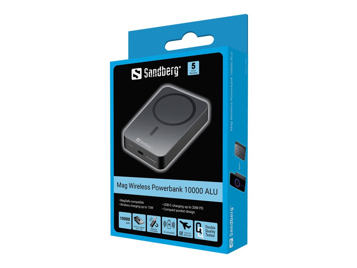 SANDBERG Mag Wireless Powerbank 10000 ALU Vorderansicht
