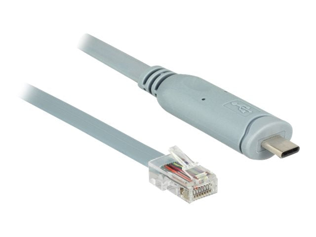 DELOCK Adapter USB 2.0 Typ-C Stecker > 1 x Seriell RS-232 RJ45 Stecker 0,5m grau - Vorderansicht