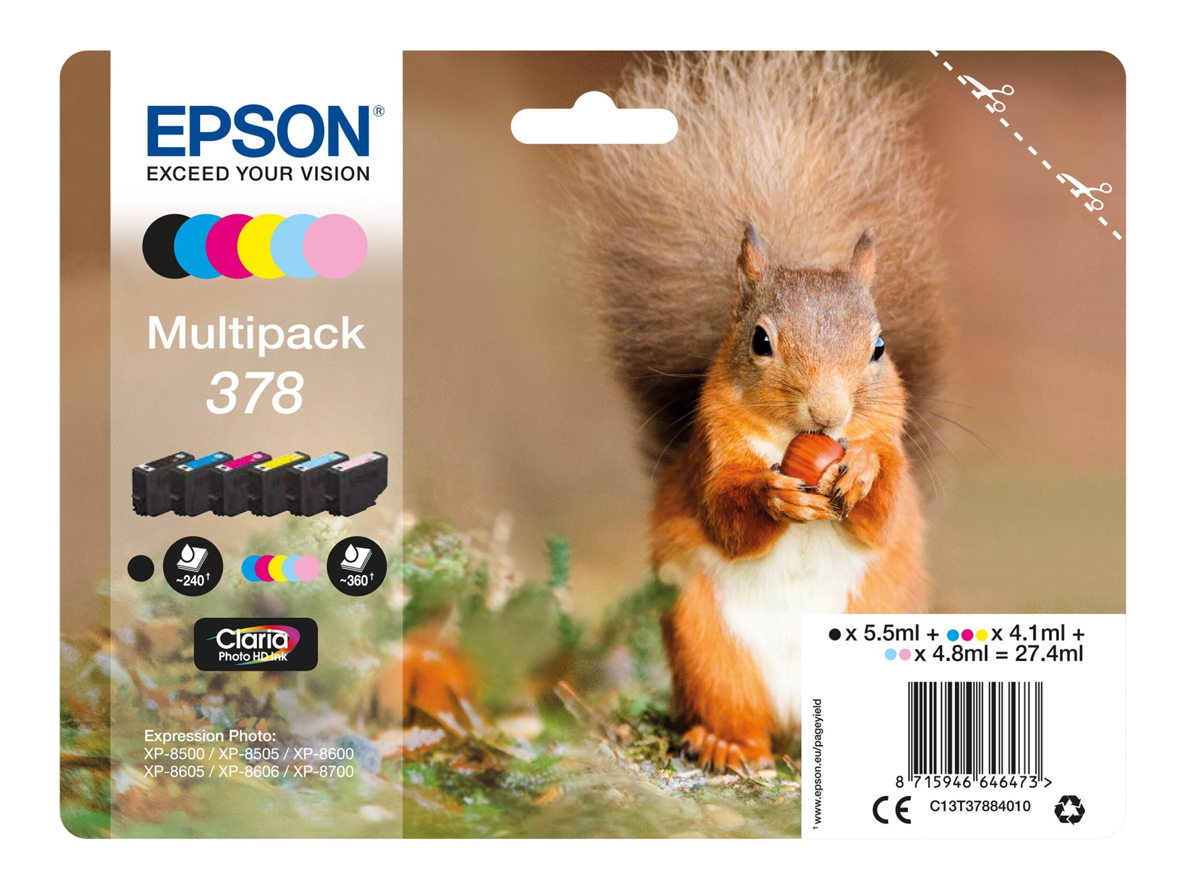 EPSON 1LB Multipack 6-farbig 378 Eichhörnchen Clara Phtsquirrelo HD Ink - Vorderansicht