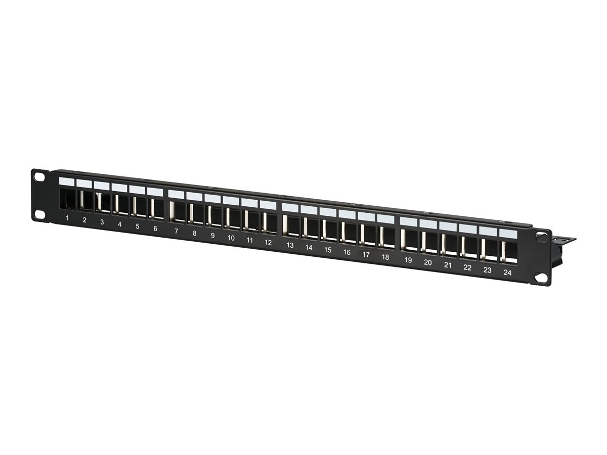 EFB Verteilerfeld Patchpanel 48,26cm 19Zoll 1HE 24-Port schwarz ohne Keystone - Vorderansicht