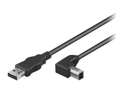 TECHLY USB2.0 Anschlusskabel Schwarz Stecker Typ-A auf Stecker Typ-B 90 Grad gewinkelt Laenge 2m - Vorderansicht
