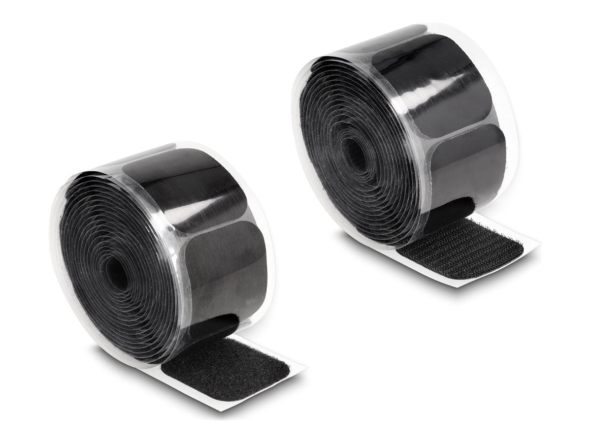 DELOCK Klettpad auf Rolle selbstklebend mit Haft- und Flauschpad 45 x 50mm - Länge 5m schwarz