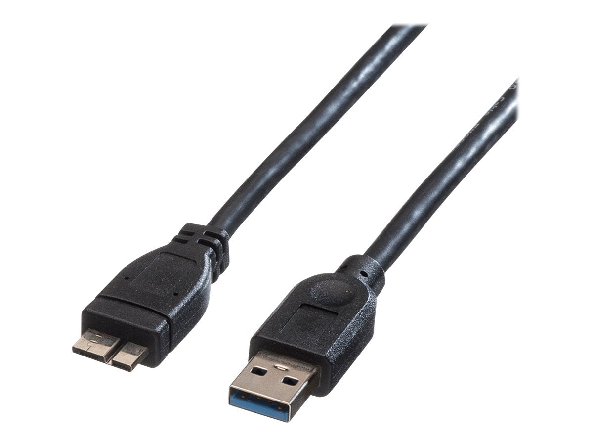 ROLINE USB 3.2 Gen 1 Kabel A ST - Micro A ST schwarz 0,8m Vorderansicht