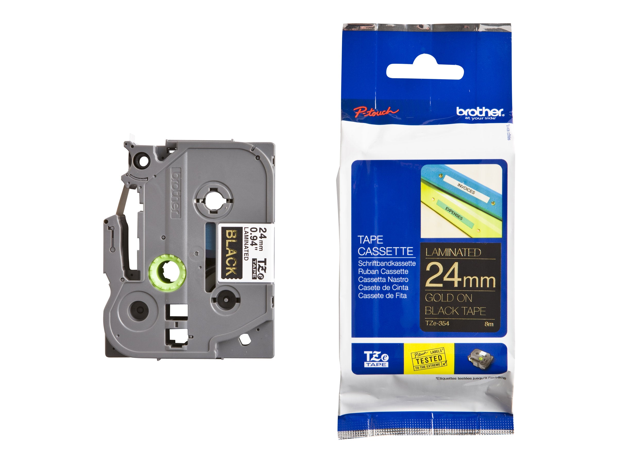 BROTHER P-Touch TZE-354 gold auf schwarz Vorderansicht