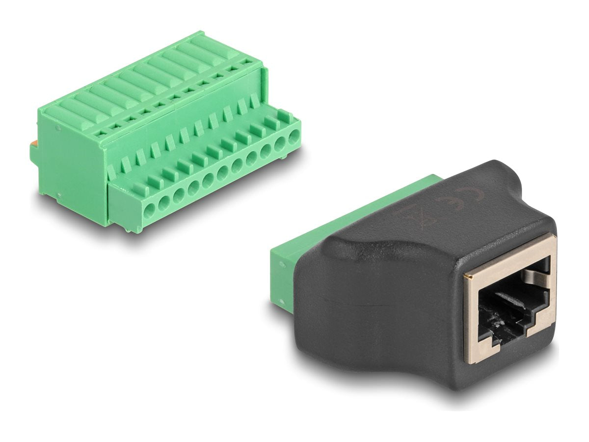 DELOCK RJ50 Buchse zu Terminalblock Adapter mit Drucktaster - Vorderansicht