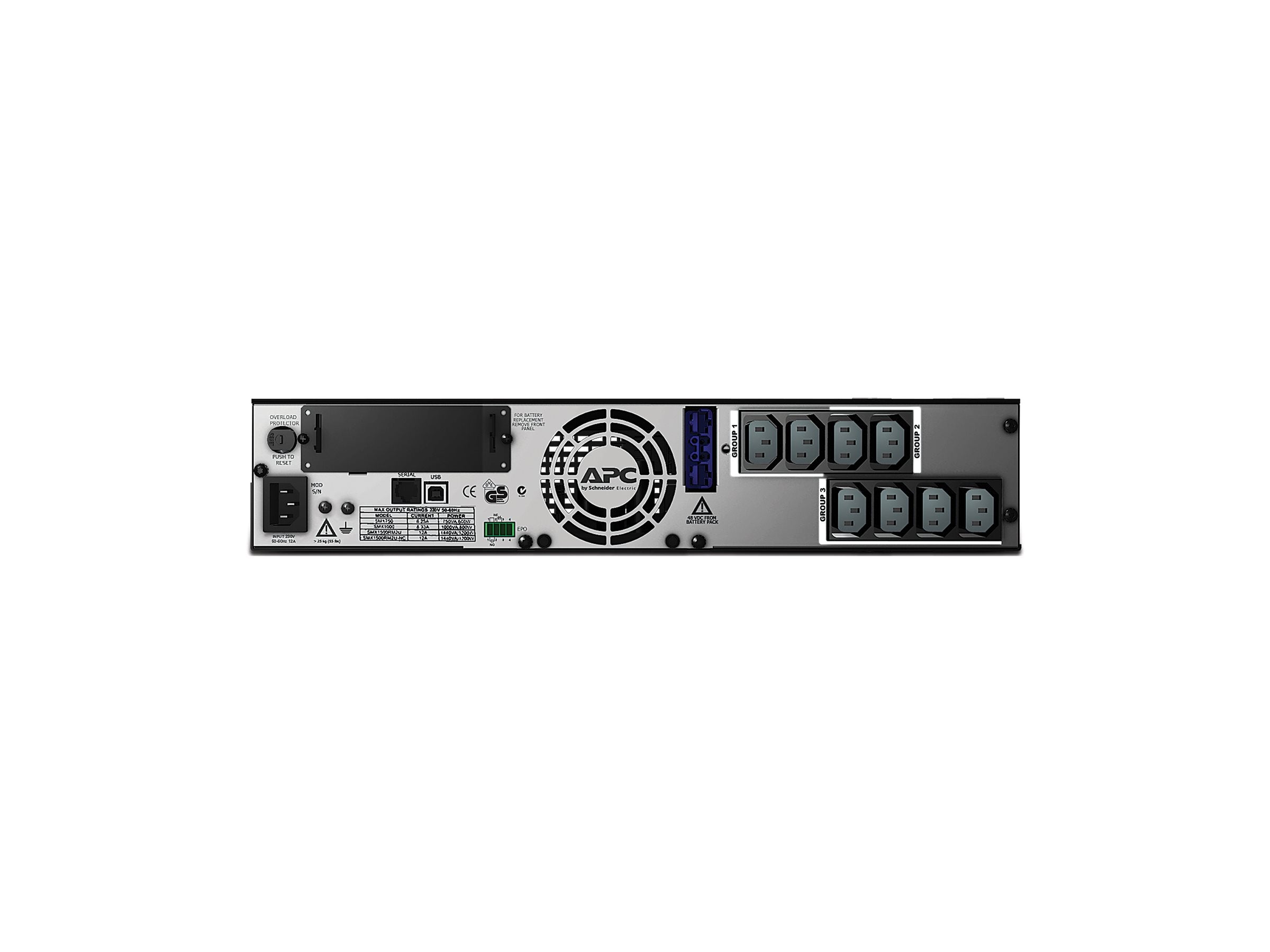 Detailansicht der Anschlüsse der APC Smart-UPS X 1500 Rack/Tower LCD UPS