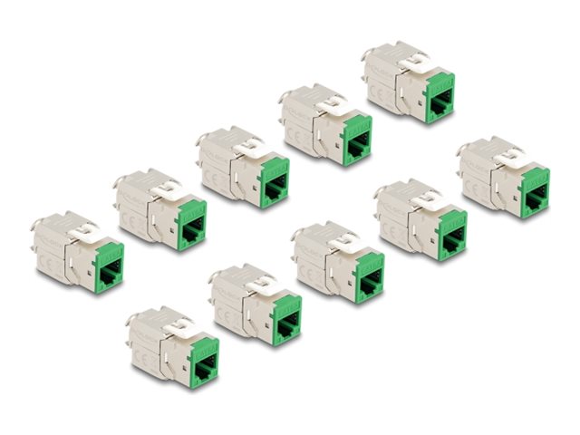 DELOCK Keystone Modul RJ45 Buchse zu LSA Cat.6A werkzeugfrei grun Set 10 Stuck