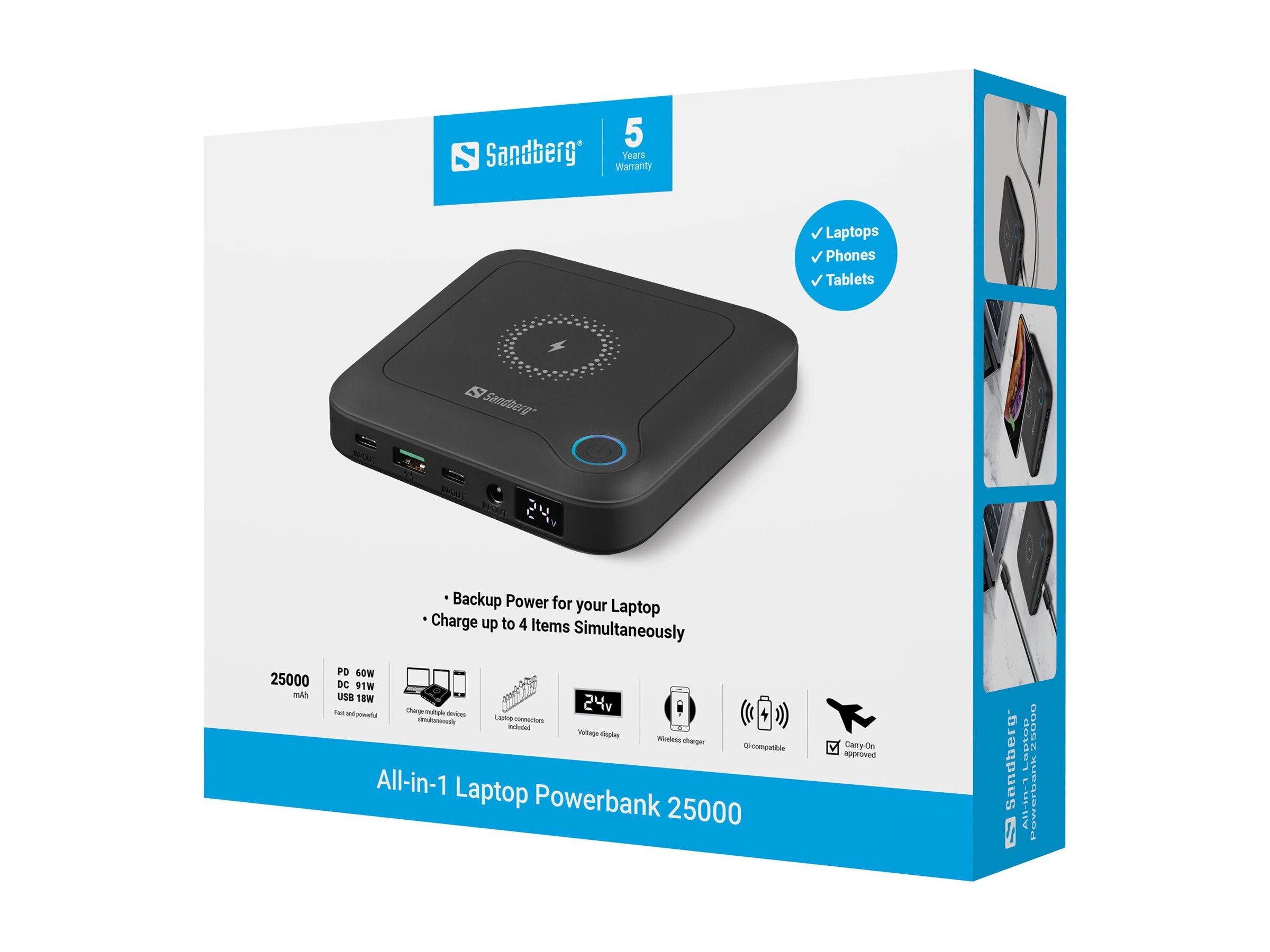 SANDBERG All-in1 Laptop Powerbank 25000 Vorderansicht