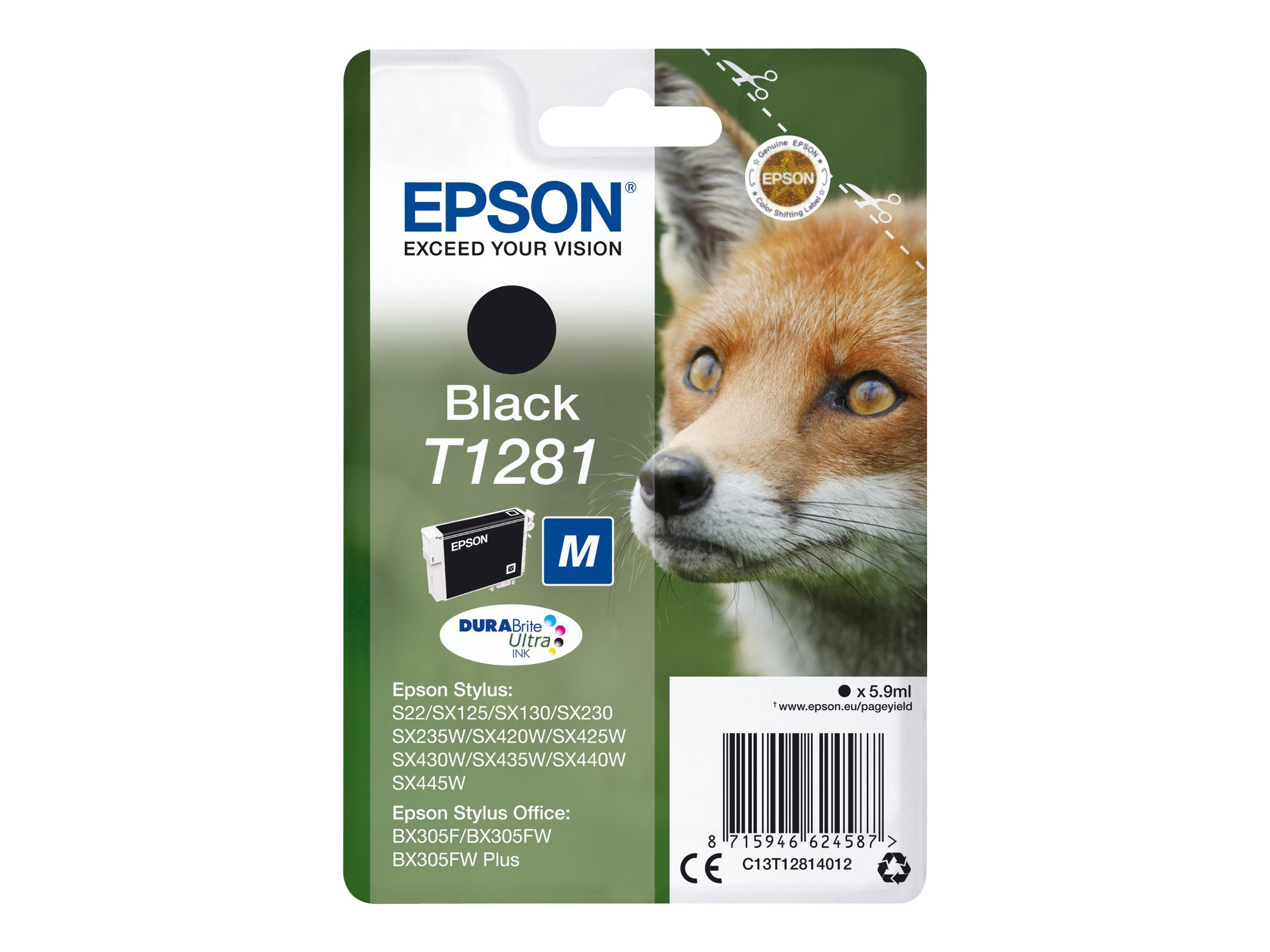 EPSON T1281 Tintenpatrone schwarz Vorderansicht