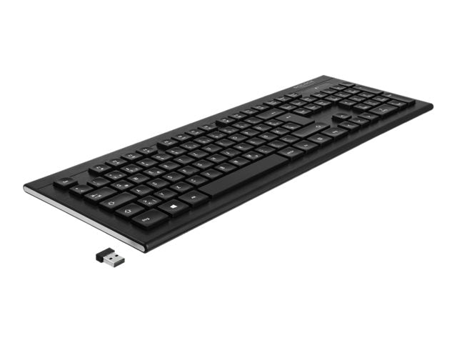 Vorderansicht der DELOCK USB Tastatur 2,4 GHz kabellos schwarz Water-Drop