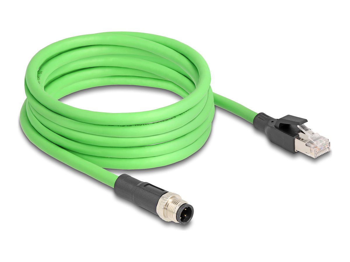DELOCK M12 Kabel D-kodiert 4 Pin Stecker zu RJ45 Stecker PUR TPU 5m - Vorderansicht